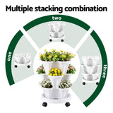 Green Fingers 3 Tier Stackable Vertical Planter Tower Strawberry Pot Wheels White - 45-Degree Angle