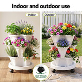 Green Fingers 3 Tier Stackable Vertical Planter Tower Strawberry Pot Wheels White - Rear View