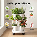 Green Fingers 3 Tier Stackable Vertical Planter Tower Strawberry Pot Wheels White - Close-Up Angle