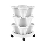 Green Fingers 3 Tier Stackable Vertical Planter Tower Strawberry Pot Wheels White - Low Angle
