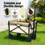 Gardeon Garden Cart Folding Trolley Camping Wagon Barrow Outdoor Beach Beige - 45-Degree Angle