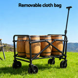 Gardeon Garden Cart Folding Trolley Camping Wagon Barrow Outdoor Beach Beige - Rear View