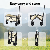Gardeon Garden Cart Folding Trolley Camping Wagon Barrow Outdoor Beach Beige - Low Angle