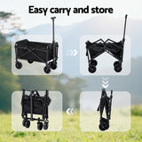 Gardeon Garden Cart Folding Trolley Camping Wagon Barrow Outdoor Beach Black - Close-Up Angle