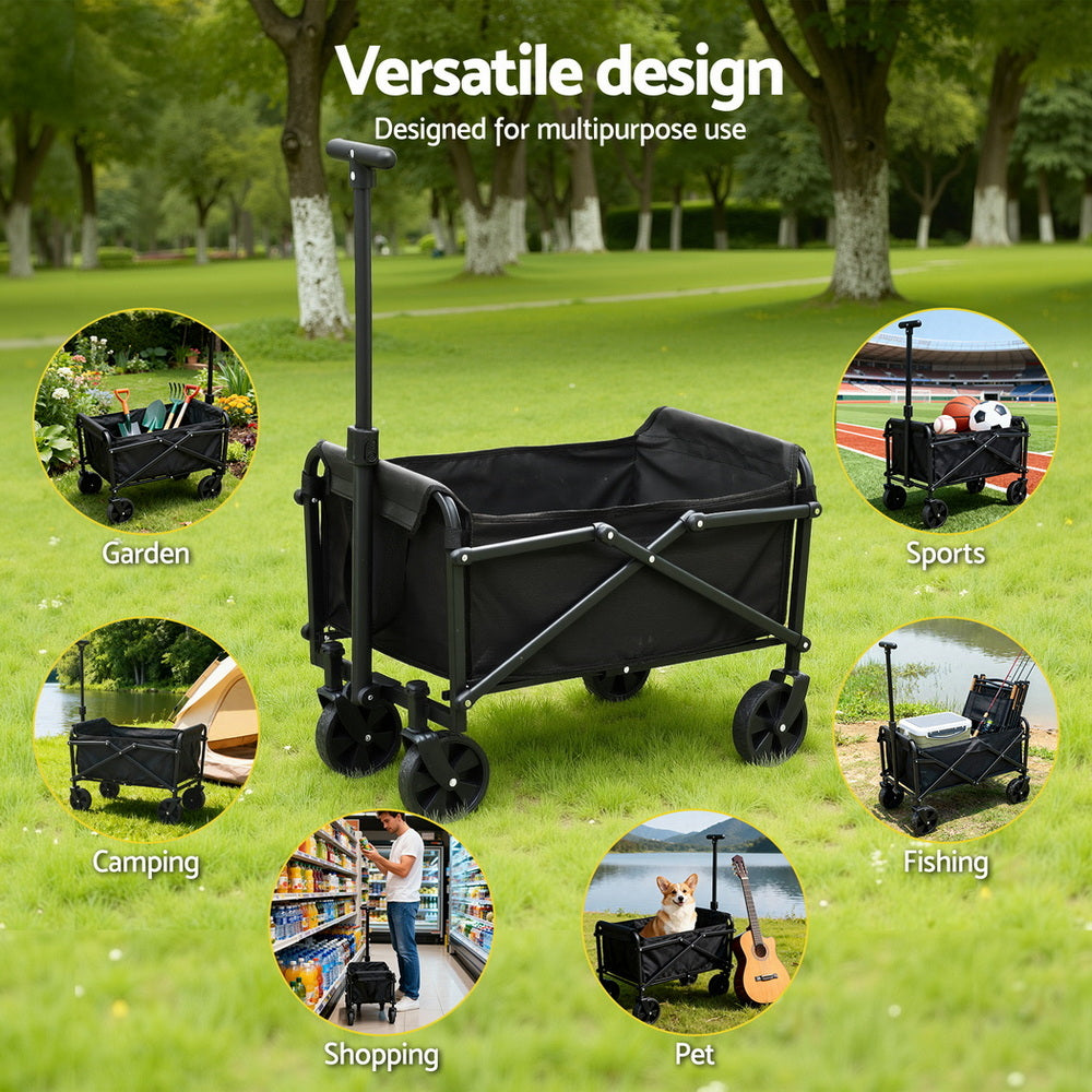 Gardeon Garden Cart Folding Trolley Camping Wagon Barrow Outdoor Beach Black