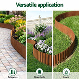 Green Fingers Garden Edging 10ft Metal Flexible Garden Border Corrugated Steel Lawn Edging Rust - Close-Up Angle