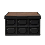 Gardeon Collapsible Outdoor Storage Box 50L Stackable Folding Camping Organizer Plywood Lid Black - Top-Down View