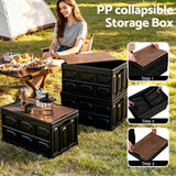 Gardeon Collapsible Outdoor Storage Box 50L Stackable Folding Camping Organizer Plywood Lid Black - 45-Degree Angle