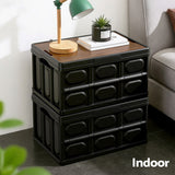 Gardeon Collapsible Outdoor Storage Box 50L Stackable Folding Camping Organizer Plywood Lid Black - Close-Up Angle