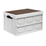 Gardeon Collapsible Outdoor Storage Box 50L Stackable Folding Camping Organizer Plywood Lid Beige - Front View