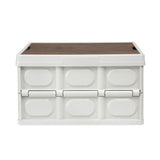 Gardeon Collapsible Outdoor Storage Box 50L Stackable Folding Camping Organizer Plywood Lid Beige - Top-Down View