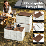 Gardeon Collapsible Outdoor Storage Box 50L Stackable Folding Camping Organizer Plywood Lid Beige - 45-Degree Angle