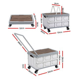 Gardeon Collapsible Outdoor Storage Box 54L Stackable Folding Camping Organizer Wheels Plywood Lid Beige - Side View