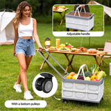 Gardeon Collapsible Outdoor Storage Box 54L Stackable Folding Camping Organizer Wheels Plywood Lid Beige - Close-Up Angle