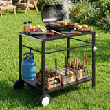 Weisshorn BBQ Camp Party Table, Garden Backyard Outdoor Cart Stainless Steel Prep Table Mobile Kitchen Trolley Heavy Duty with Wheels Tank Holder Hooks, Black - Front View