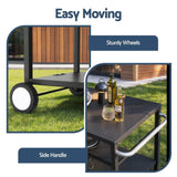 Weisshorn BBQ Camp Party Table, Garden Backyard Outdoor Cart Stainless Steel Prep Table Mobile Kitchen Trolley Heavy Duty with Wheels Tank Holder Hooks, Black - Rear View