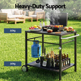 Weisshorn BBQ Camp Party Table, Garden Backyard Outdoor Cart Stainless Steel Prep Table Mobile Kitchen Trolley Heavy Duty with Wheels Tank Holder Hooks, Black - Close-Up Angle