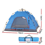 Weisshorn Camping Tent Instant Tent Pop up 2 Person Outdoor Hiking Tents Hiking Blue - Front View