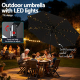 Instahut Outdoor Umbrella 2.9m Market Umbrella with Base String Light Black - Rear View