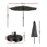 Instahut Outdoor Umbrella 2.9m Market Umbrella with String Light Tilt Charcoal Shade - Side View