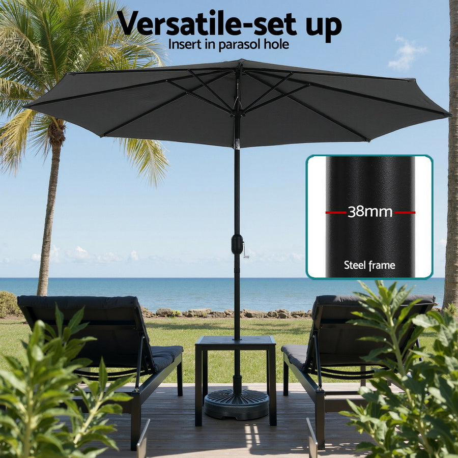 Instahut Outdoor Umbrella 2.9m Market Umbrella with String Light Tilt Charcoal Shade