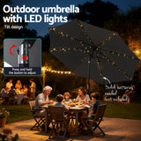 Instahut Outdoor Umbrella 2.9m Market Umbrella with String Light Tilt Charcoal Shade - Rear View