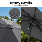 Instahut Outdoor Umbrella 2.9m Market Umbrella with String Light Tilt Charcoal Shade - Close-Up Angle