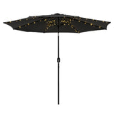 Instahut Outdoor Umbrella 2.9m Market Umbrella with String Light Tilt Black - Front View