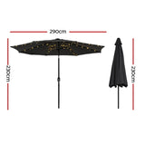 Instahut Outdoor Umbrella 2.9m Market Umbrella with String Light Tilt Black - Side View