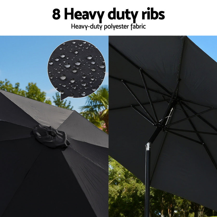 Instahut Outdoor Umbrella 2.9m Market Umbrella with String Light Tilt Black