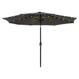 Instahut Outdoor Umbrella 2.9m Market Umbrella with String Light Tilt Charcoal Shade - Front View