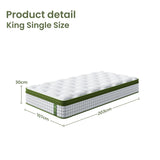 BedStory King Single 30cm Hybrid Mattress Cooling Gel Memory Foam 5 Zone Pocket Spring Bed Temperature Regulating - Top-Down View