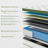 BedStory King Single 30cm Hybrid Mattress Cooling Gel Memory Foam 5 Zone Pocket Spring Bed Temperature Regulating - Top-Down View