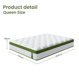BedStory Queen 30cm Hybrid Mattress Cooling Gel Memory Foam 5 Zone Pocket Spring Bed Temperature Regulating - Top-Down View