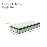 BedStory Single 30cm Hybrid Mattress Cooling Gel Memory Foam 5 Zone Pocket Spring Bed Temperature Regulating - Top-Down View