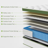 BedStory 34cm King Single Latex Hybrid Mattress Medium Firm - 5 Zone Pocket Spring Bed for Pressure Relief Motion Isolation - Top-Down View