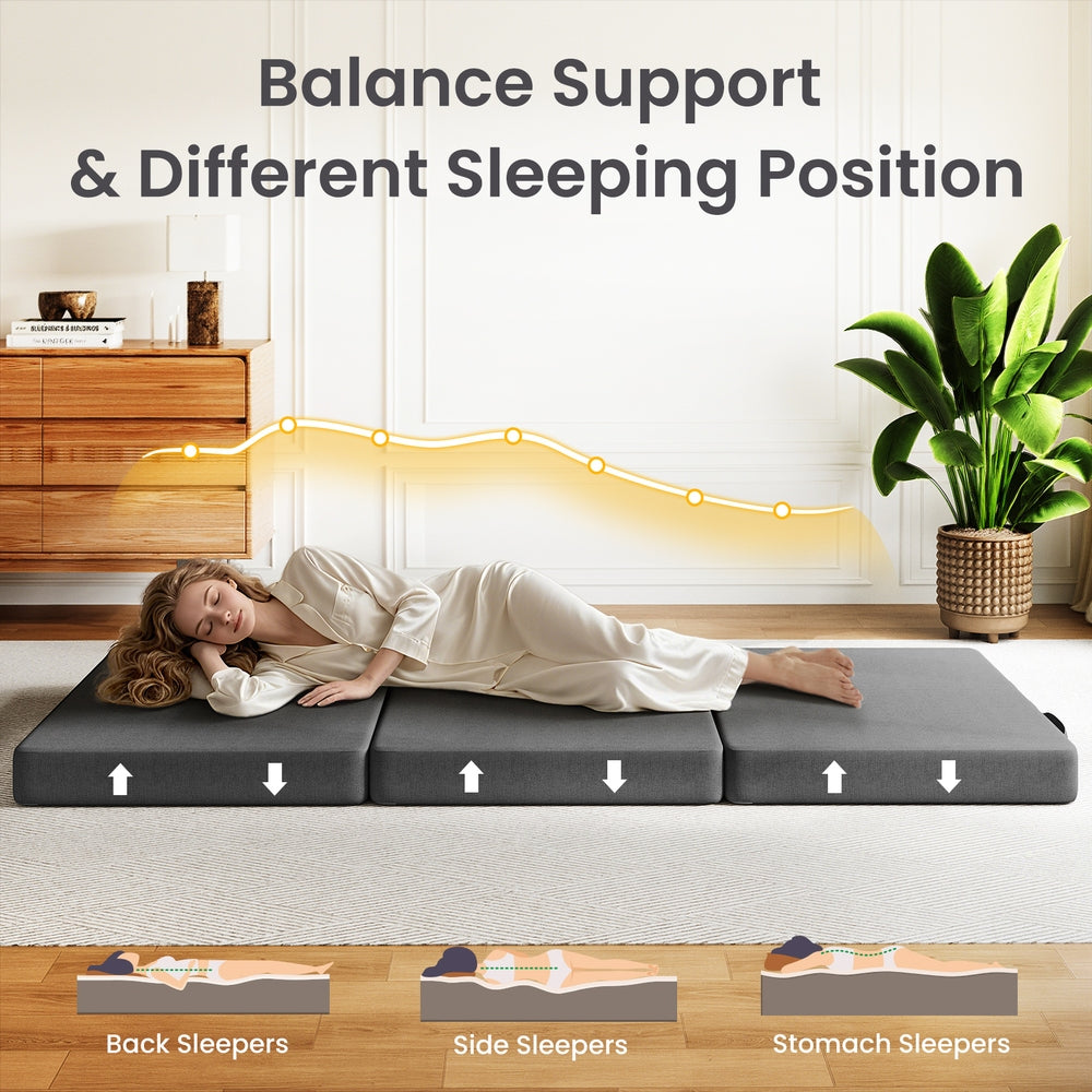15cm Small King Single BedStory 3-Fold Mattress Folding Foam Bed Washable Cover, 190x80cm