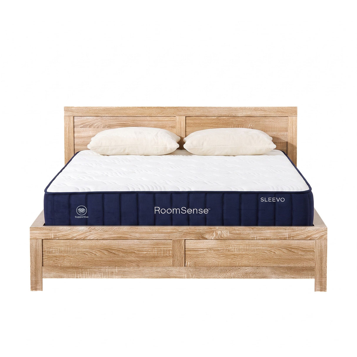 RoomSense Double 26cm Firm Mattress Bundle with Oatmeal Wooden Bed Frame