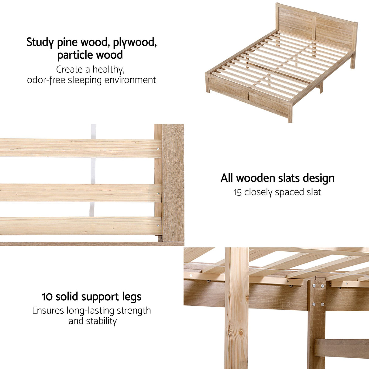 RoomSense Queen 26cm Firm Mattress Bundle with Oatmeal Wooden Bed Frame