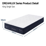 RoomSense King Single Mattress, 34cm Thick Medium Soft Hybrid Mattress for Back Pain Relief, Tencel Cooling Pocket Spring Mattress King Single Size in a Box - Front View