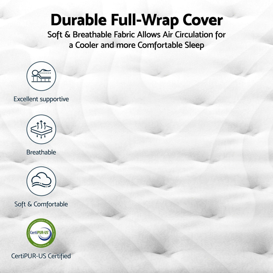 RoomSense Double Mattress , 30cm Medium Firm Hybrid Mattress with Latex Lumbar Support for Back Pain Relief , Pocket Spring Mattress Double Size in a Box