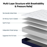 RoomSense Queen Mattress, 26cm Orthopedic Firm Mattress for Back Pain Relief, Pocket Spring Hybrid Mattress Queen Size for Home & Rental - 45-Degree Angle