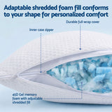 RoomSense Cooling Memory Foam Pillow Pillows 1 Pack, Anti-Flattening Bed Pillows for Hot Sleepers, Adjustable Shredded Gel Side Sleeper Pillow for Neck Support, Washable Cover, 72x50x15cm - Rear View