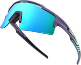 OutdoorMaster Hawk II Polarized Sports Sunglasses for Men Women, TAC 100% UV400 Protection TR90 Frame Cycling Sunglasses, Baseball Running Fishing Golf Glasses-Blue Frame+revo Blue Cat.3,Adult - Front View