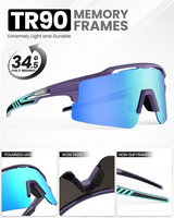 OutdoorMaster Hawk II Polarized Sports Sunglasses for Men Women, TAC 100% UV400 Protection TR90 Frame Cycling Sunglasses, Baseball Running Fishing Golf Glasses-Blue Frame+revo Blue Cat.3,Adult - Top-Down View