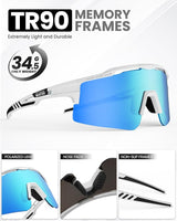 OutdoorMaster Hawk II Polarized Sports Sunglasses for Men Women, TAC 100% UV400 Protection TR90 Frame Cycling Sunglasses, Baseball Running Fishing Golf Glasses-White Frame+revo Blue Cat.3 - Rear View
