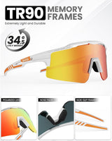 OutdoorMaster Hawk II Polarized Sports Sunglasses for Men Women, TAC 100% UV400 Protection TR90 Frame Cycling Sunglasses, Baseball Running Fishing Golf Glasses-White Frame+revo Red Cat.3,Adult - 45-Degree Angle