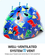 OutdoorMaster Youth & Kids Bike Helmet - Adjustable Multi-Sports Skateboard Helmet with Removable Liners for Balance Bike, Kids Scooter, One Wheel Hoverboard,Graffiti-style helmet-Dino Volcanoland-Large - Side View