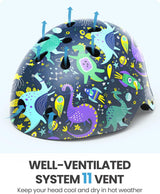 OutdoorMaster Youth & Kids Bike Helmet - Adjustable Multi-Sports Skateboard Helmet with Removable Liners for Balance Bike, Kids Scooter, One Wheel Hoverboard,Graffiti-style helmet-Dinoverse Madness-Large - Side View