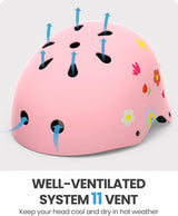 OutdoorMaster Youth & Kids Bike Helmet - Adjustable Multi-Sports Skateboard Helmet with Removable Liners for Balance Bike, Kids Scooter, One Wheel Hoverboard-Pink Flower-Large - Side View